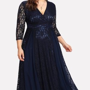 Evning blue dress lace plus size